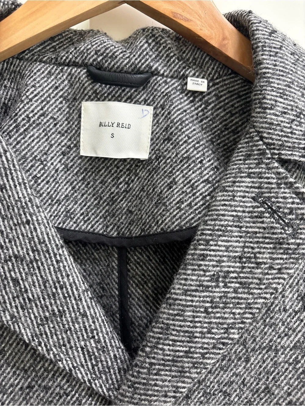 Billy Reid Lancaster Coat men’s small  gray black wool blend made in Italy